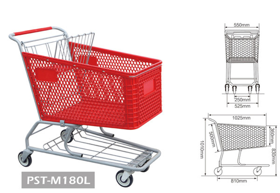 Porcellana Carrello di acquisto del supermercato di colore rosso di PST-M180L con quattro il carrello delle ruote 180L per la drogheria fornitore
